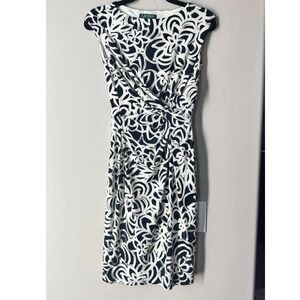Lauren Ralph Lauren Floral Print Sheath Dress 0 Navy Preppy Academia Workwear